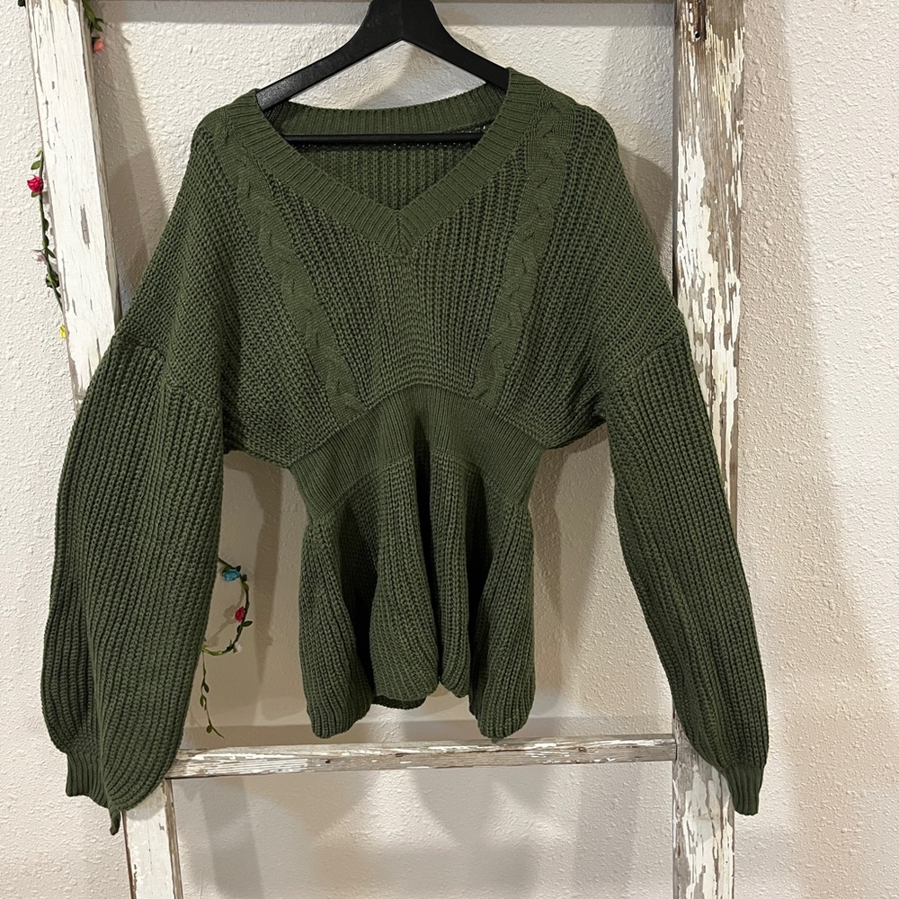 SHEIN Olive V-Neck Sweater
